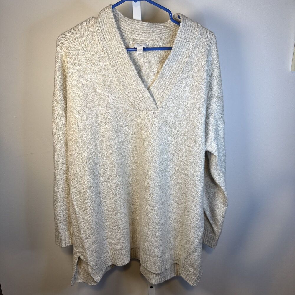 J Jill Women's Oatmeal Heather V-Neck Oversized Long Sweater Size XL